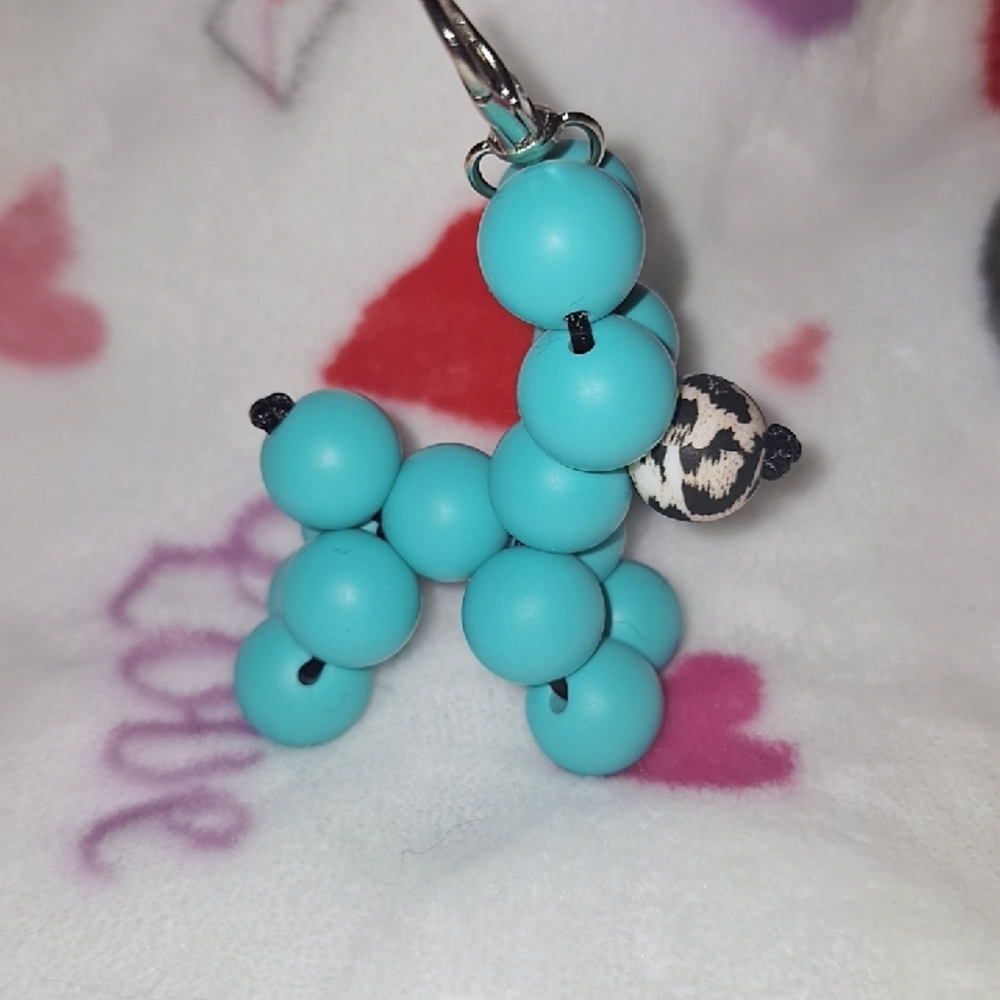 Turquoise Beaded Dog Keychain